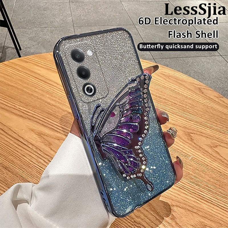 Phone cover OPPO A5i Pro Back case Diamonds butterfly holder shiny hourglass of quicksand transparent soft silicone For OPPO A5i Pro Phone cases.