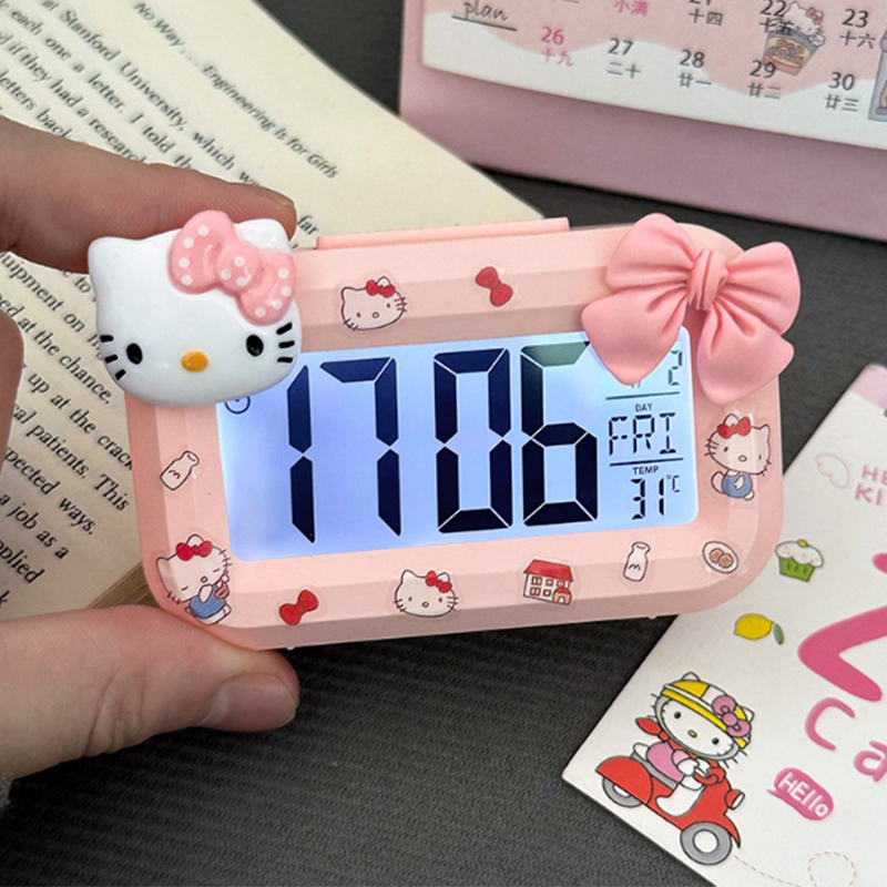 Sanrio Hello Kitty Alarm Clock Cartoon Mini Kitty Cat Noctilucent Alarms Clocks GJCUTE. 