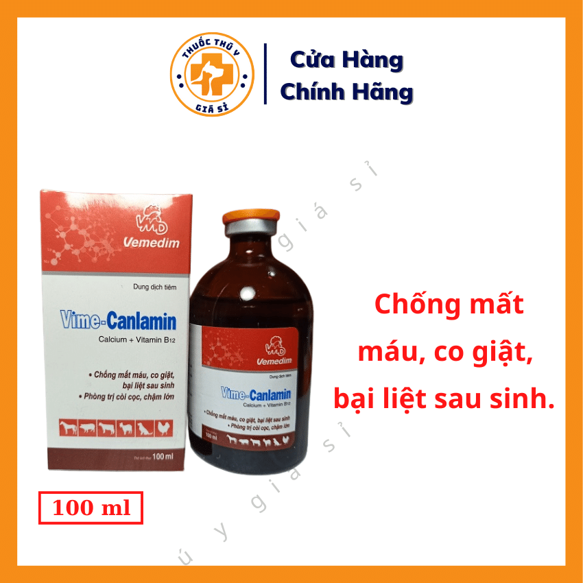 "Hoàn tiền đến 10%" Vemedin Vime - Canlamin 100ml - Chống Mất Máu, Co Giật, Bại Liệt Sau Sinh, Bổ Sung Vitamin B12 - Thú Y Giá Sỉ