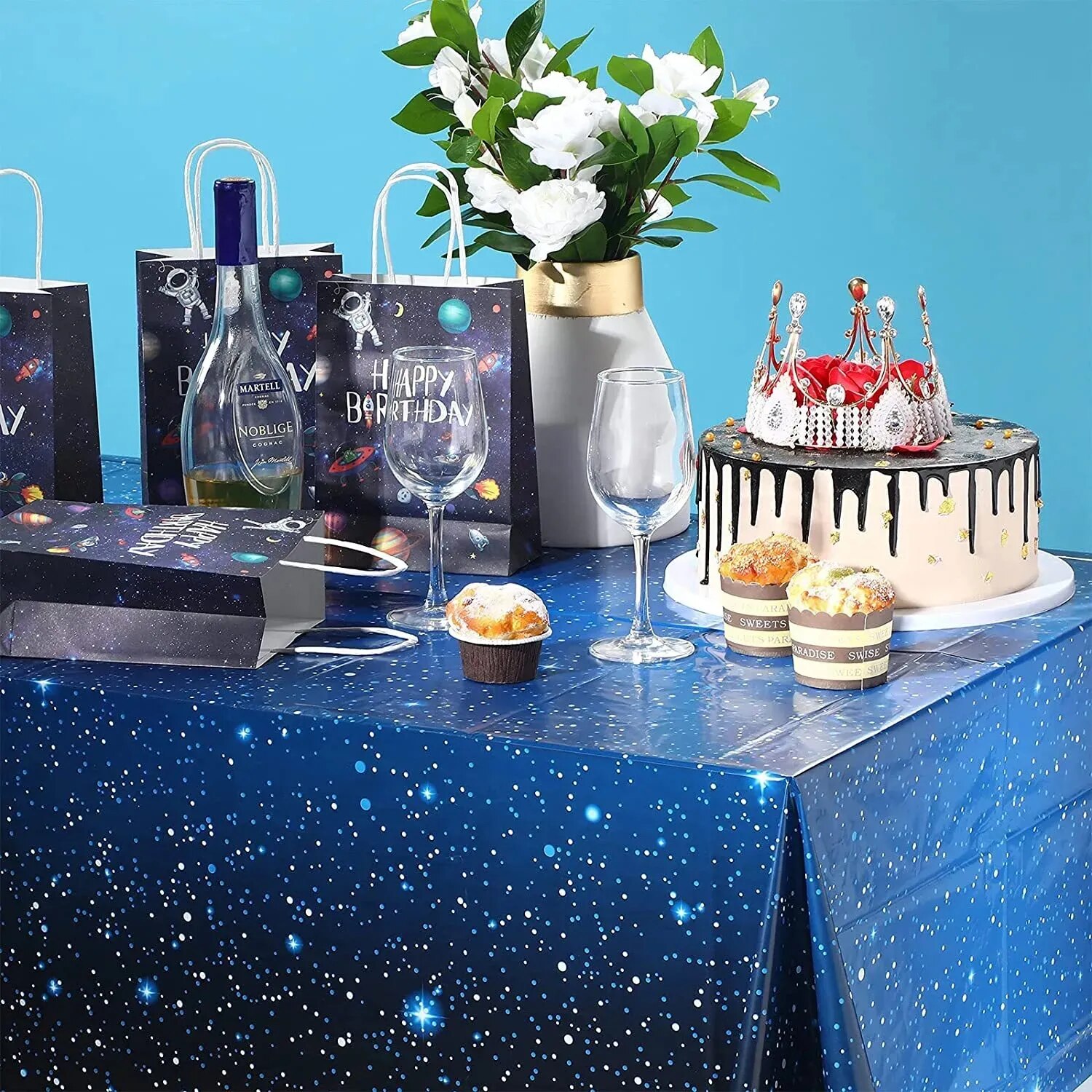 Space Tablecloth Starry Night Tablecloth Decorations Galaxy Table Cover Space Stars Theme Party Supplies For Birthday