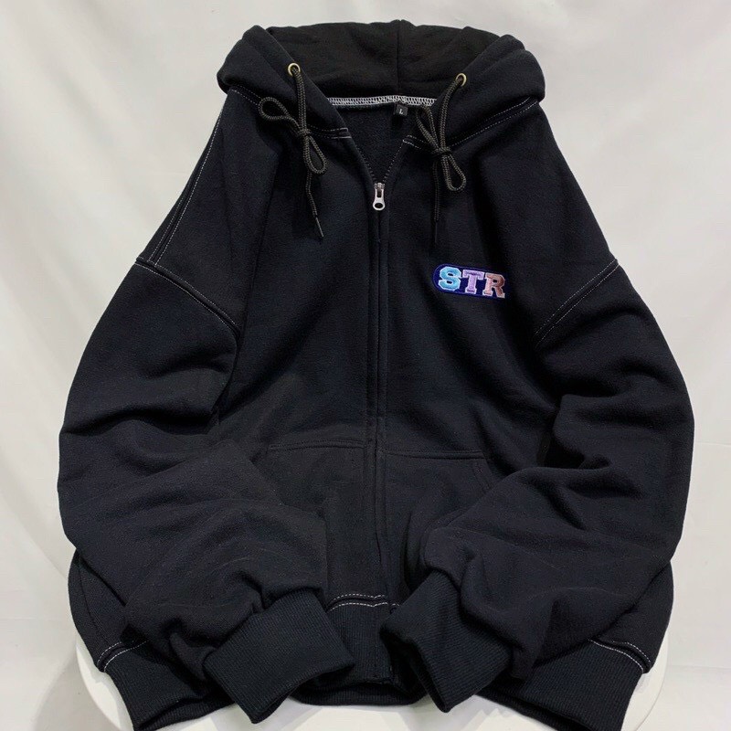 [HCM][FREESHIP]  Áo khoác hoodie STR nỉ nam nữ chất thun nỉ mềm mịn from rộng  ( có khóa kéo)