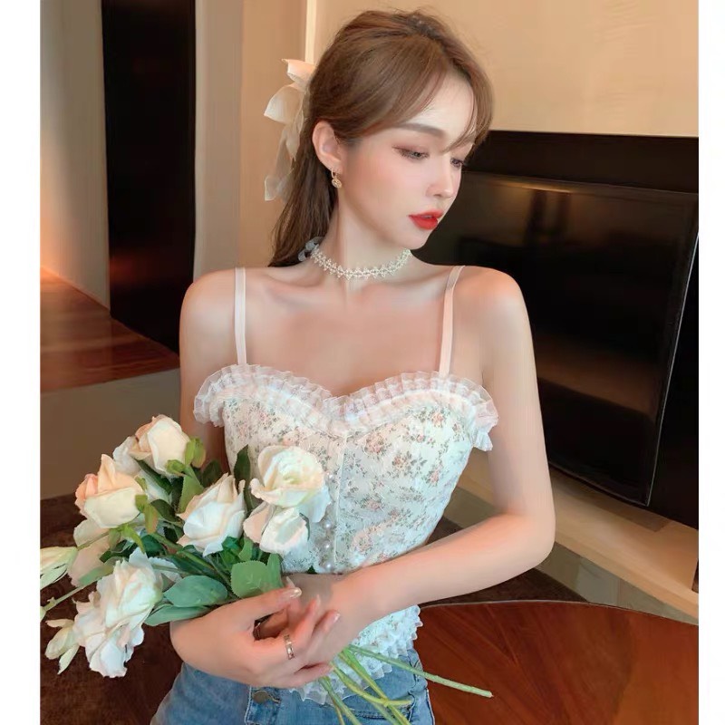 Áo Bara 2 Dây Pha Ren Cúc Ngọc Cao Cấp