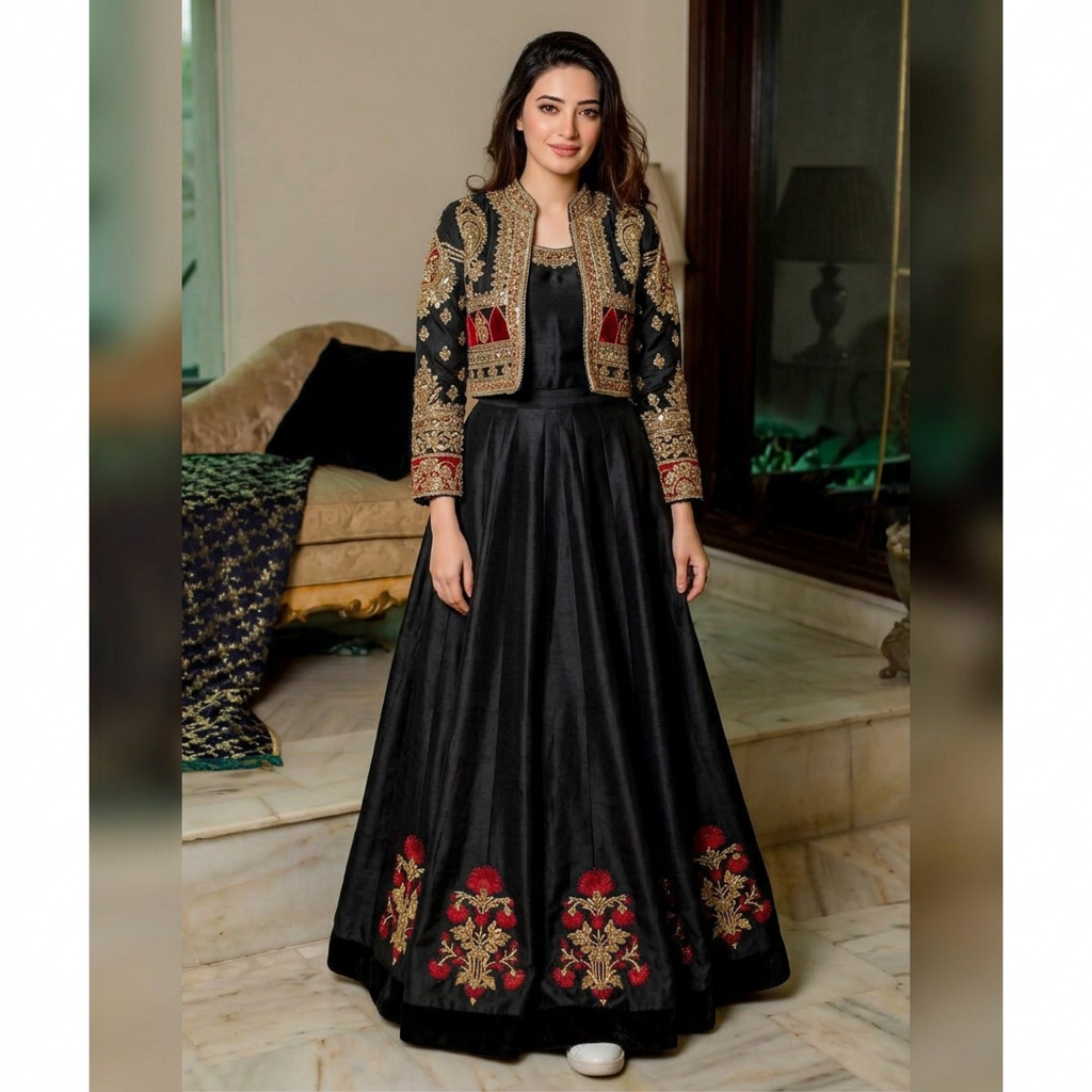 Designer Fully Heavy Embroidered Flower Stitched Silk Maxi With Embroidered Koti for Girls/Designer Maxi / New Long Style Maxi /Stylish Maxi / Ready to Wear /Wedding Dress For Girls/Ladies/Women Article Dec-001