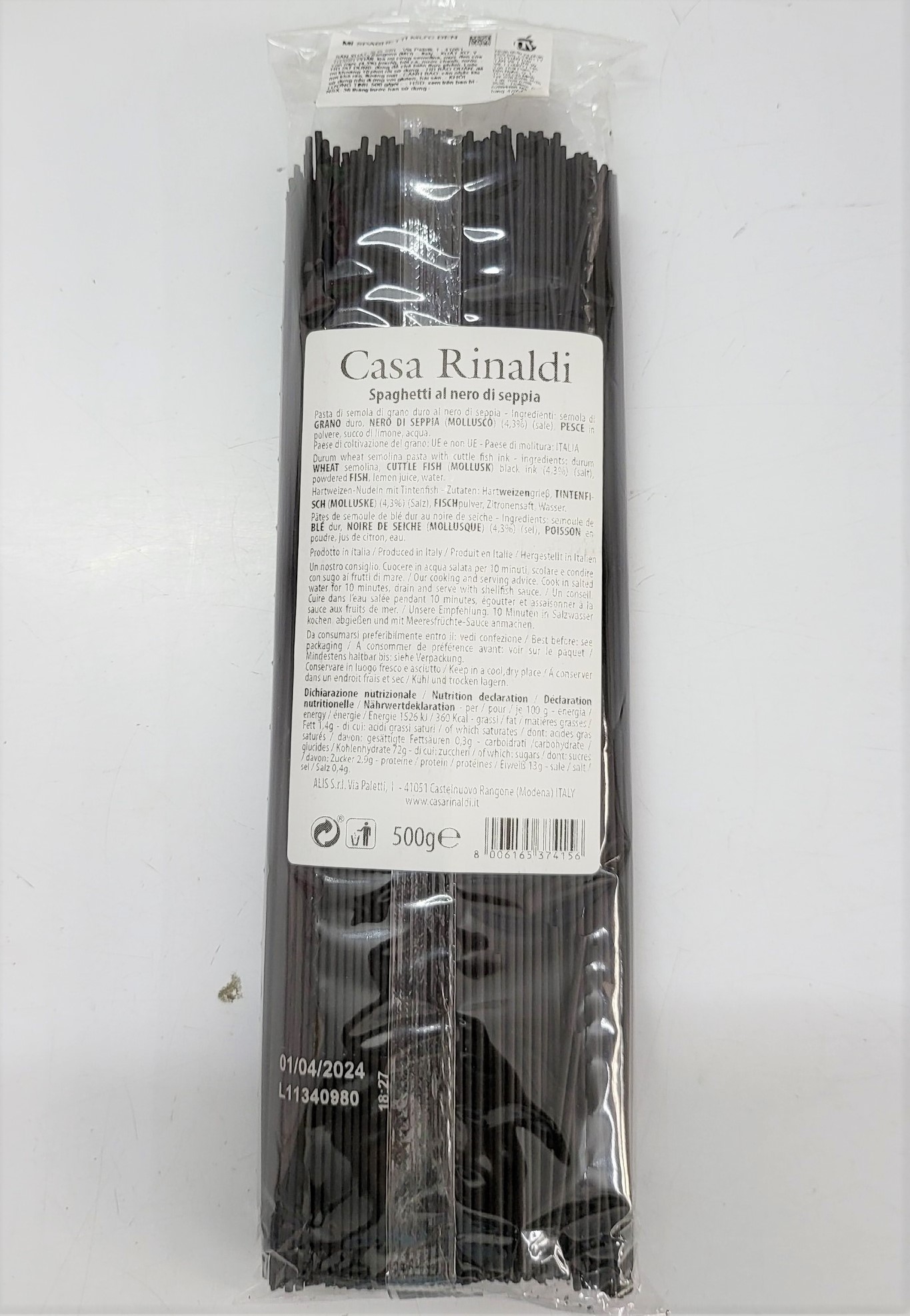 [500g] MÌ SPAGHETTI MỰC ĐEN [Italia] CASA RINALDI Pasta Black Squid Ink (nvt-hk)