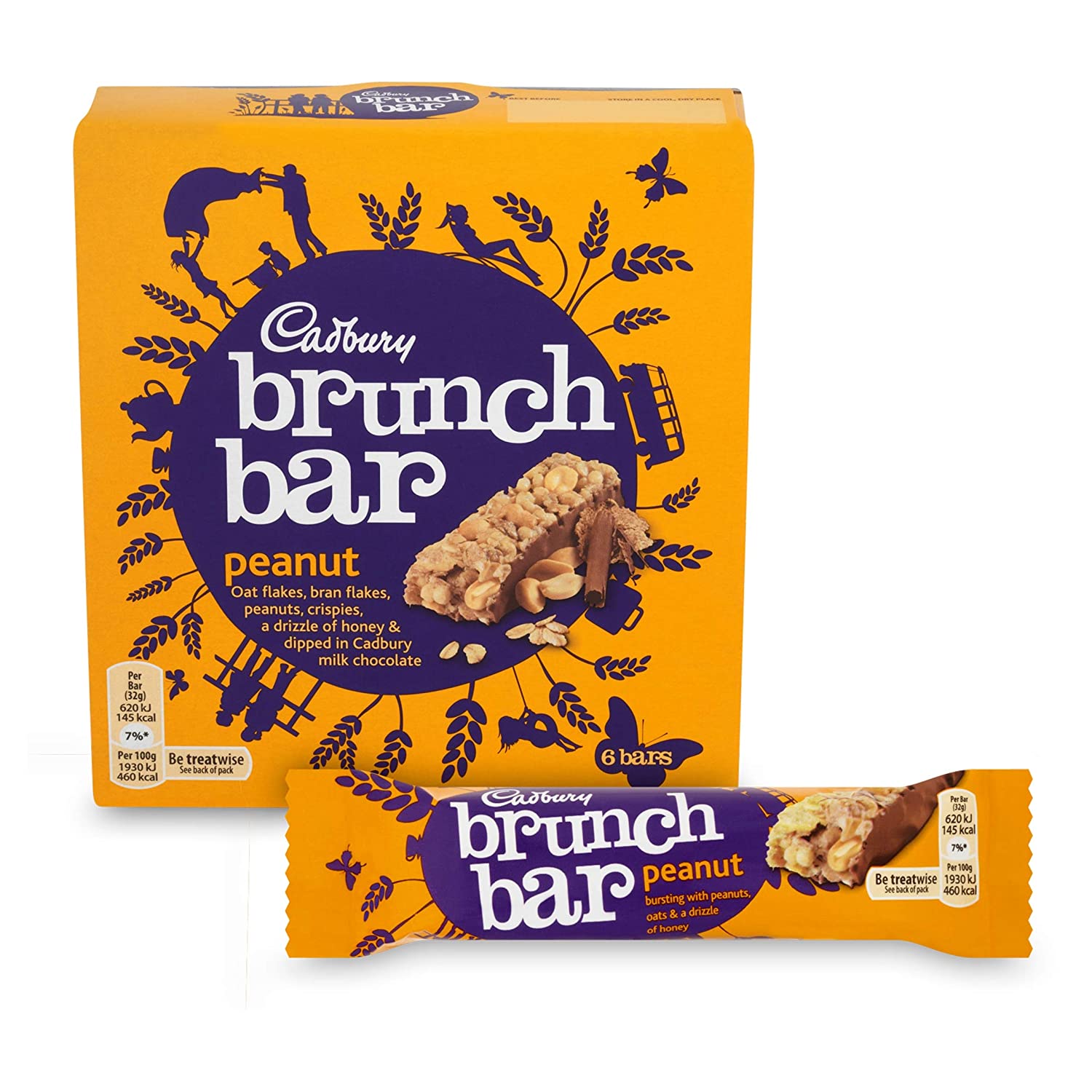 Cadbury Brunch Bar Peanut 160g แคดเบอรี่ บรันช์ บาร์ ถั่ว 160กรัม