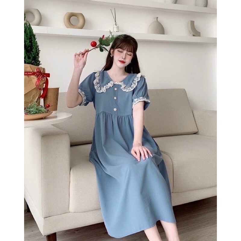 Váy bầu cộc tay thiết kế cổ bèo M08