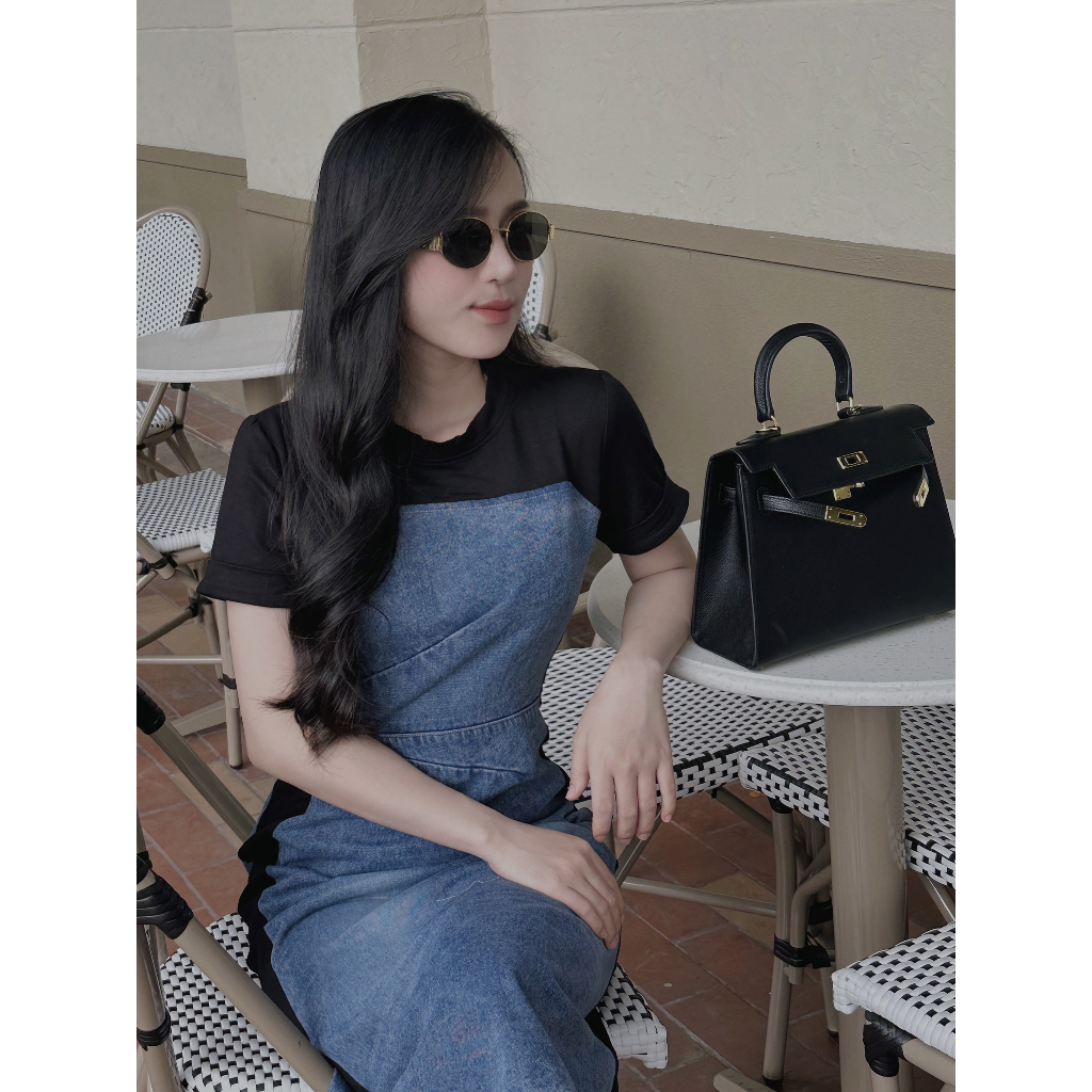 ĐẦM MIDI ĐEN JEAN PHỐI WAS SUÔNG (TH)