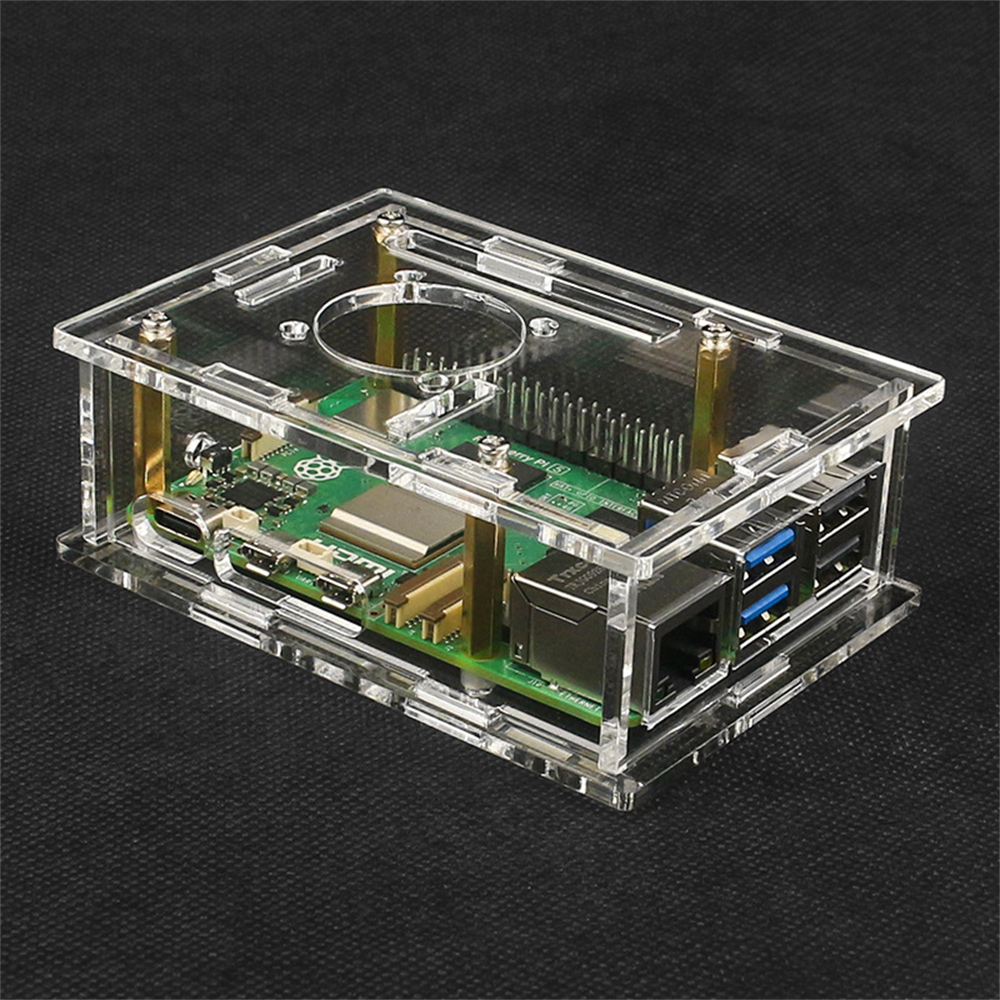 Vỏ acrylic bảo vệ cho Raspberry Pi 5 Bo mạch chủ với quạt tản nhiệt cho nhiệt độ thấp hơn
