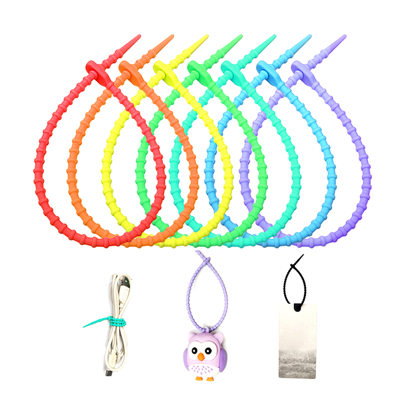5Pcs Silicone Reusable Diy Keychain Keyring Ties Zip Tie Headset Data Line Twisted Rope Universal Magic Tie.