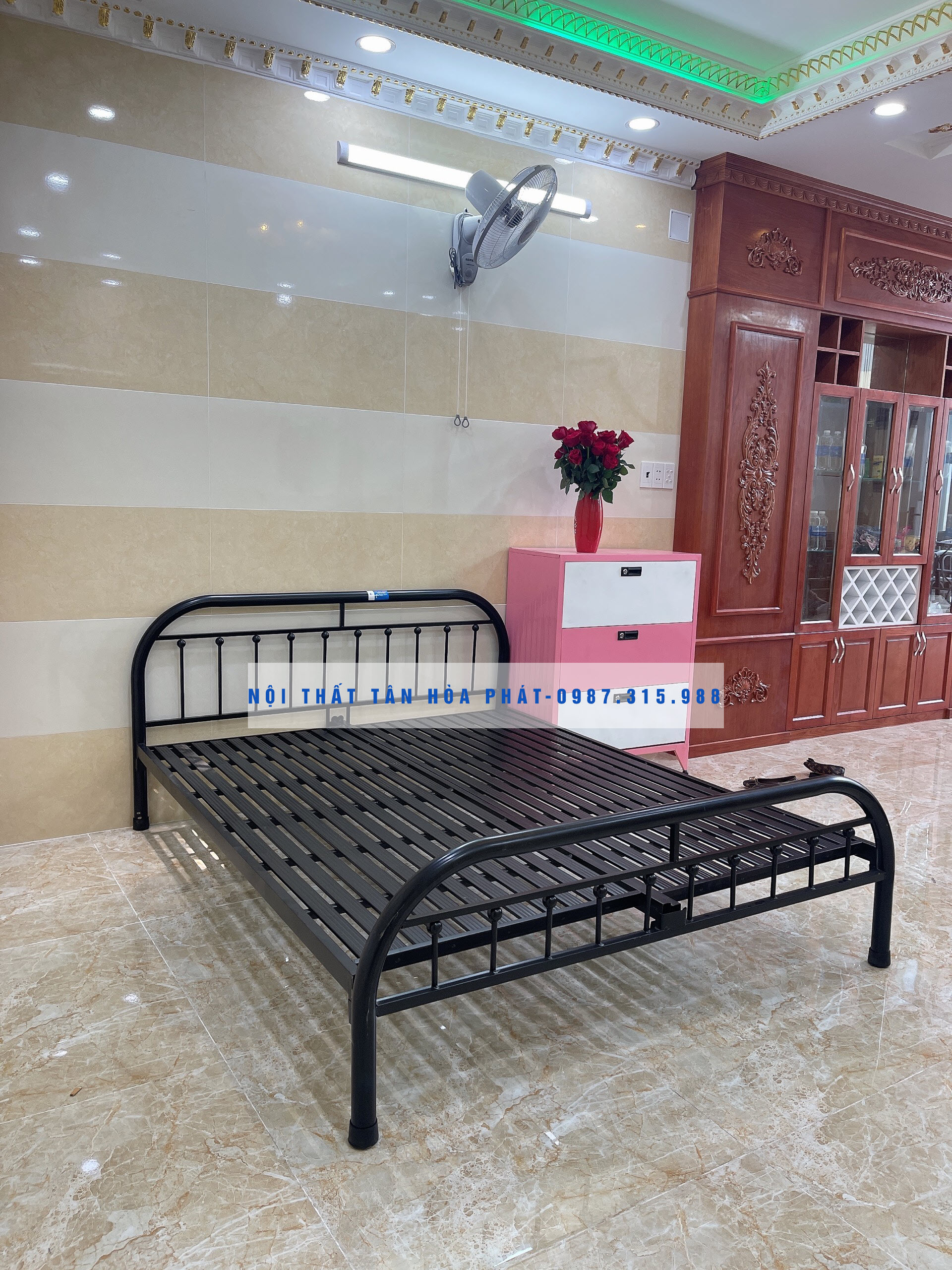 Giường sắt mỹ nghệ 1m6x2m TÂN HÒA PHÁT 01