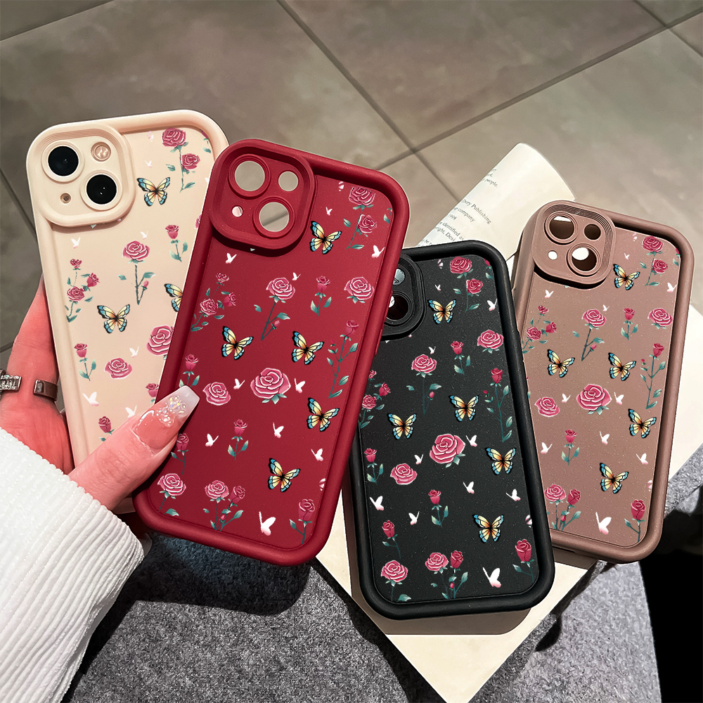 ZCSIBORUI for Vivo Y28 4G Back Cover Rose Flower+Butterfly Pattern Soft Silicone Square Ladder Phone Case. 