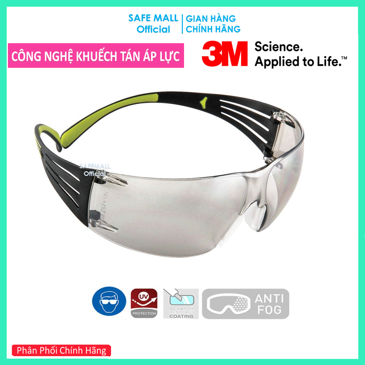Goggles 3m SF410AS coated silver fashion high-grade anti-splash shot anti-UV anti-dust, windbreak, anti-scratch, anti đọng frost protection eye optimal-genuine goods safety Mart official