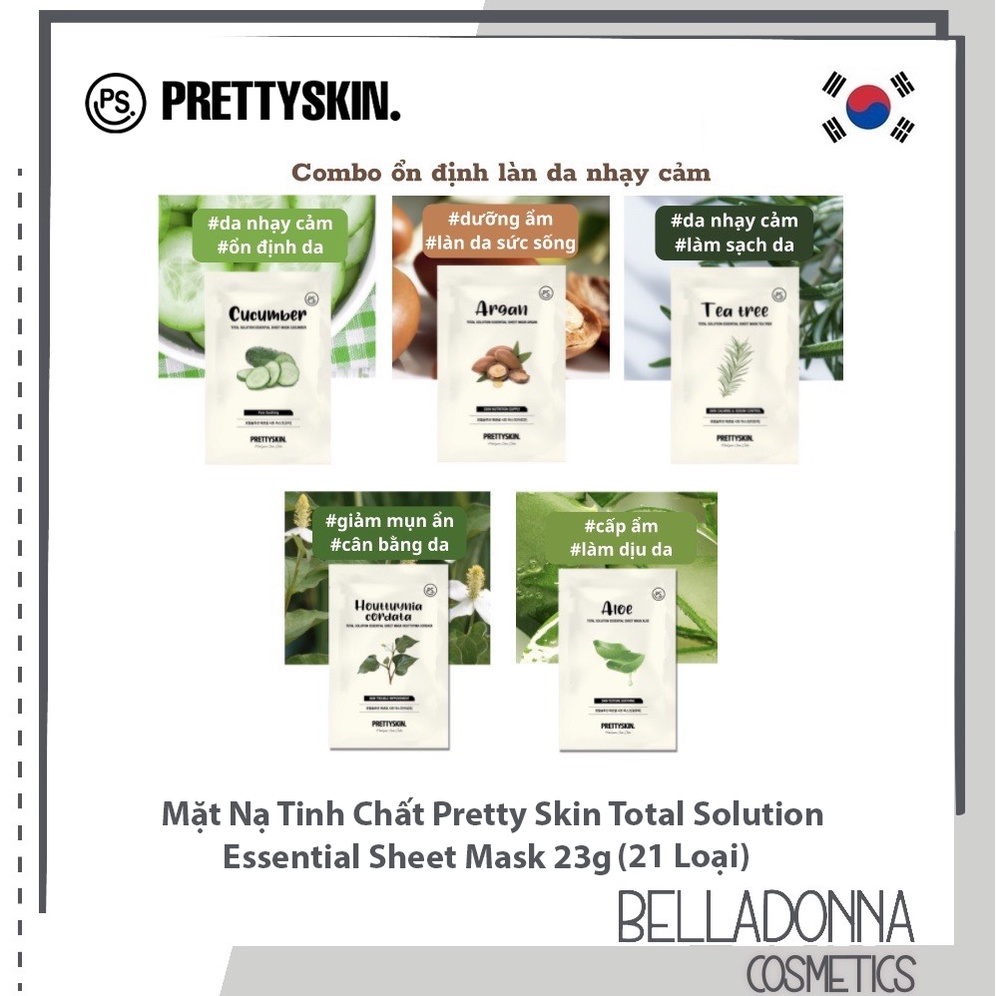 Mặt Nạ Tinh Chất Pretty Skin Total Solution Essential Sheet Mask 23g (21 Loại)