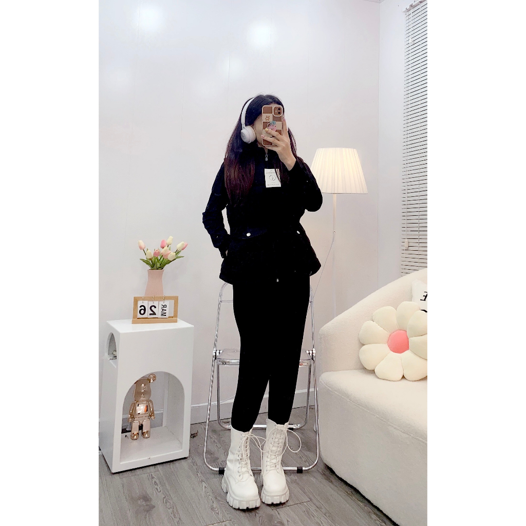 Áo phao gile nữ có mũ dây rút eo