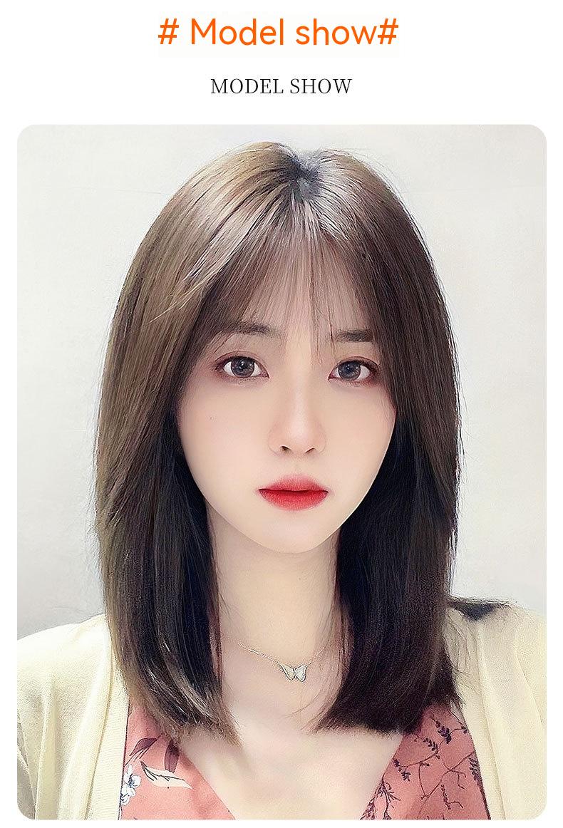Tse Front Lace Wig, Female Fluffy Natural Human Hair Wig, Headband, Wavy Head, Collarbone Hair, Medium Length Hair, Full Headband