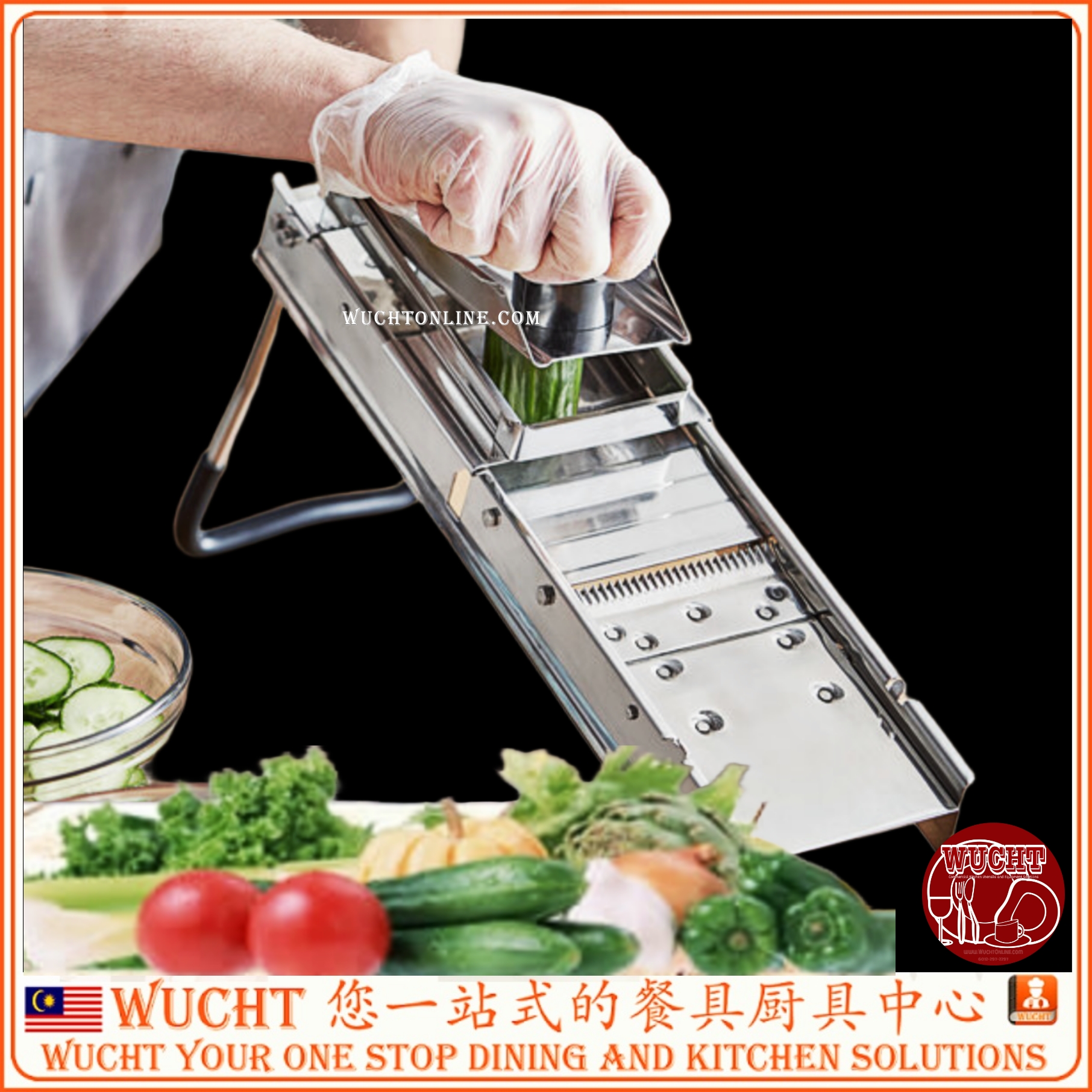 【WUCHT】Stainless Steel SUS304 Commercial Mandoline Slicer with 2 Built