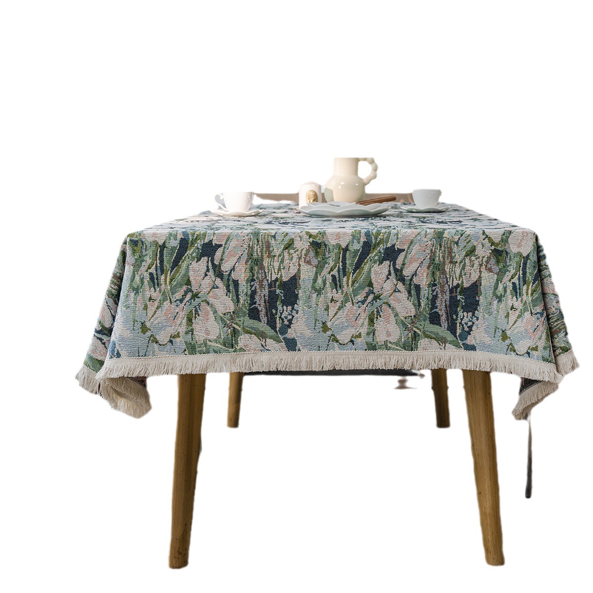 Bohemian Table Cloth Tea Table Decoration Flower/Butterfly Blue Jacquard Dining Tablecloth Rectangle Thick Table Cover For Kitchen Dining Room Party New Year Christmas Holidays Picnic Decoration