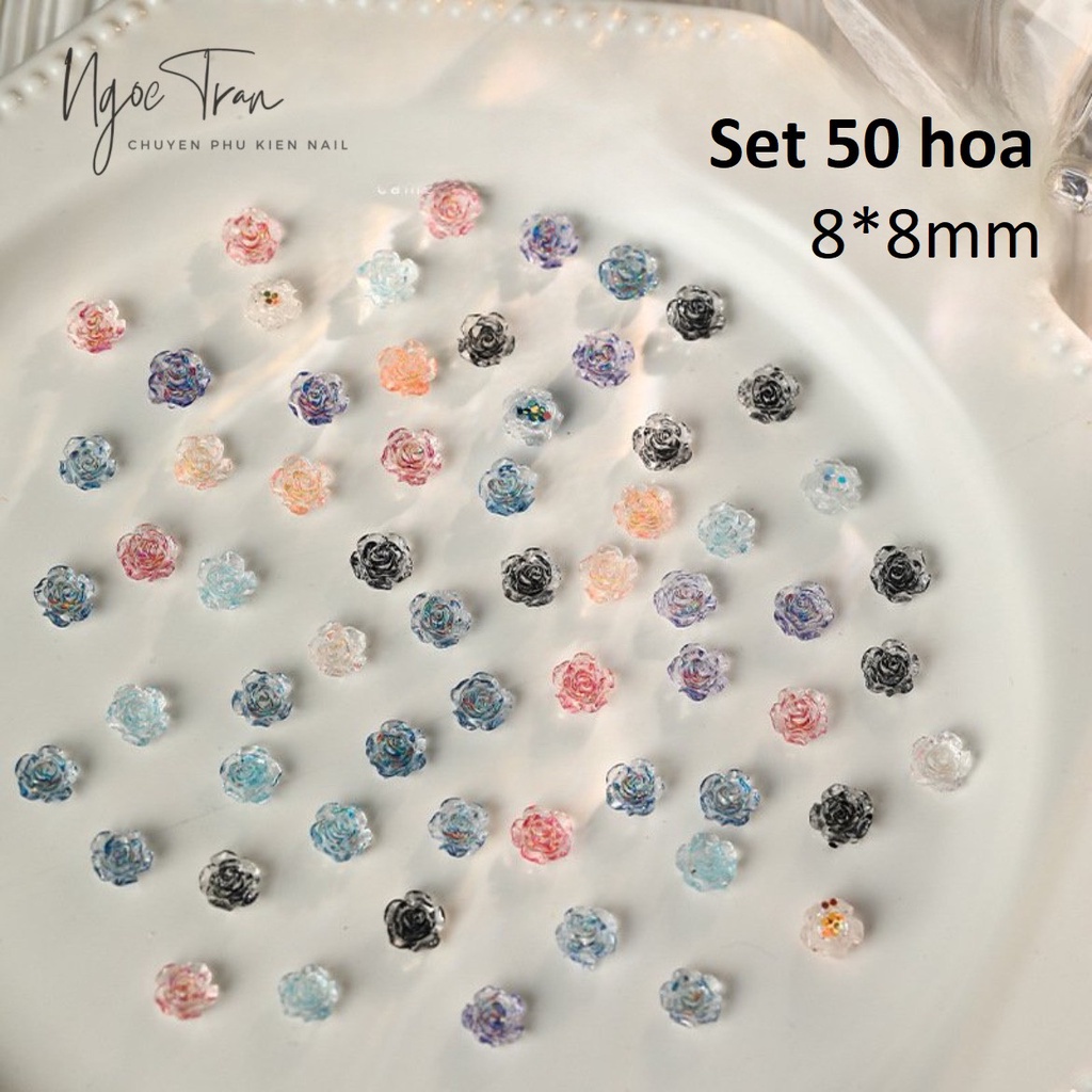 Set 25 charm hoa hồng pastel 2 màu | trang trí móng tay