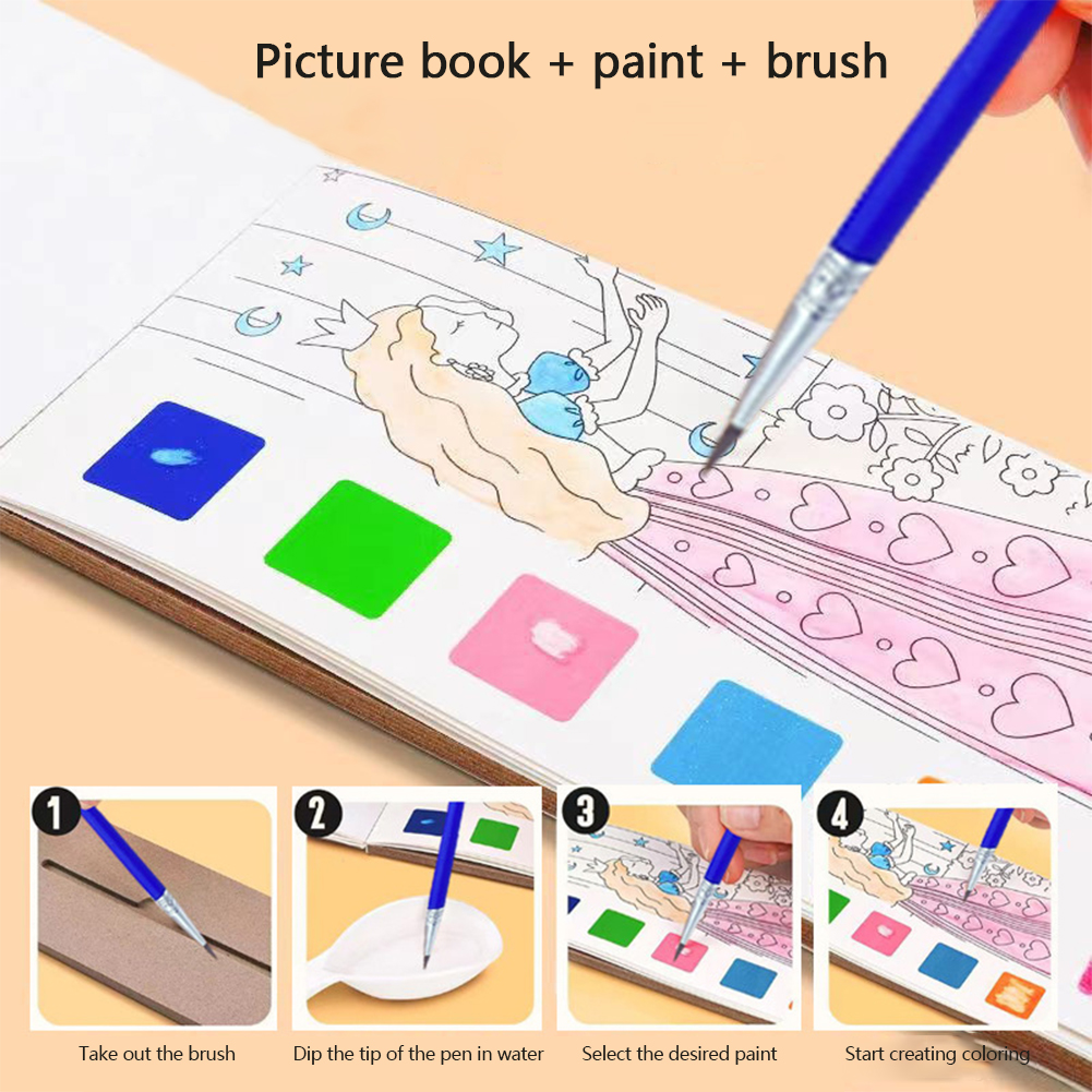 SF Portable Watercolor Painting Book 12 Sheets Coloring Book With Paint Brush Gouache Book Kids Graffiti Picture Drawing Stationery. 