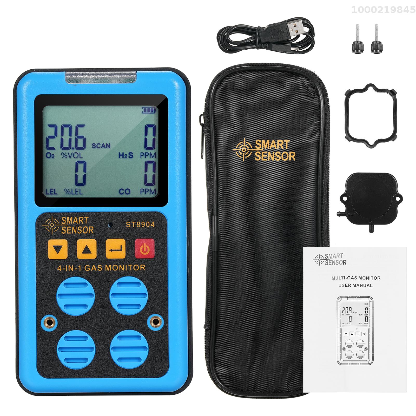 SMART SENSOR 4 in 1 Gas Monitor Rechargeable Portable Gas Detector H₂S