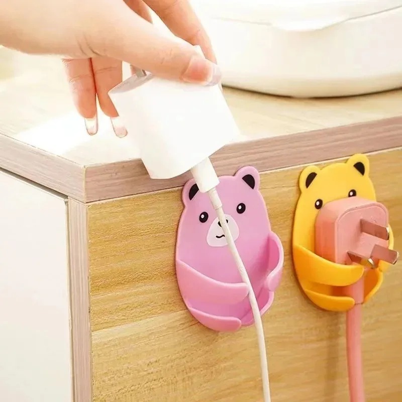 1/4Pcs Bear Plug Storage Hook Wall Organize Bracket Socket Holder Creative Mobile Phone Bracket Self-adhesive Storage Hanger