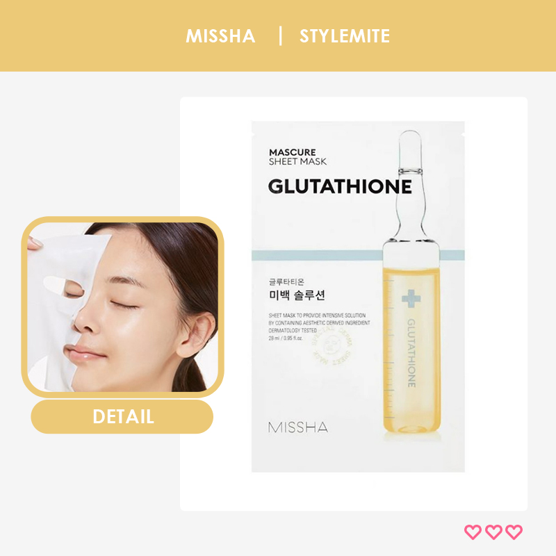 missha mascure sheet mask glutathione STYLEMITE OFFICIAL] MISSHA Whitening Solution Sheet Mask - Glutathione  (28ml)