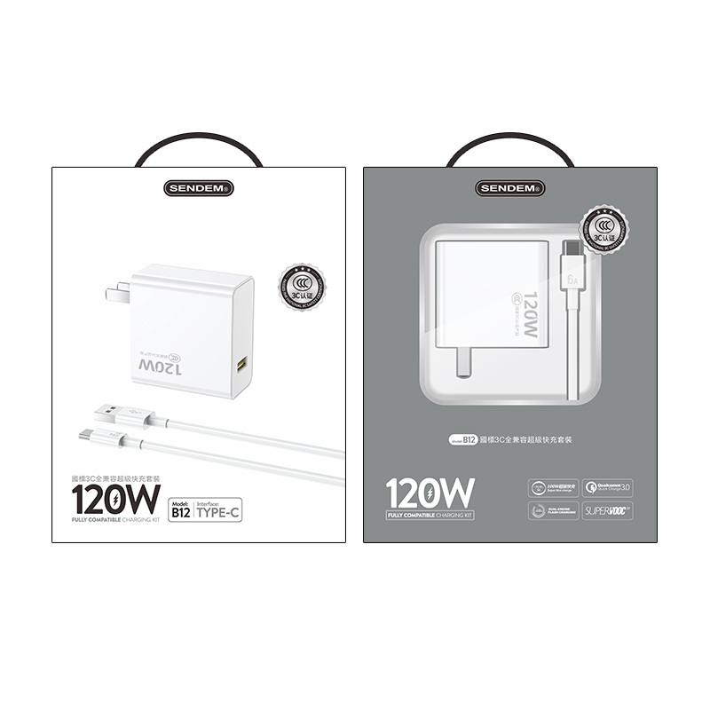 Bộ sạc sendem b12 sạc siêu nhanh 120w chân typec - chính hãng
