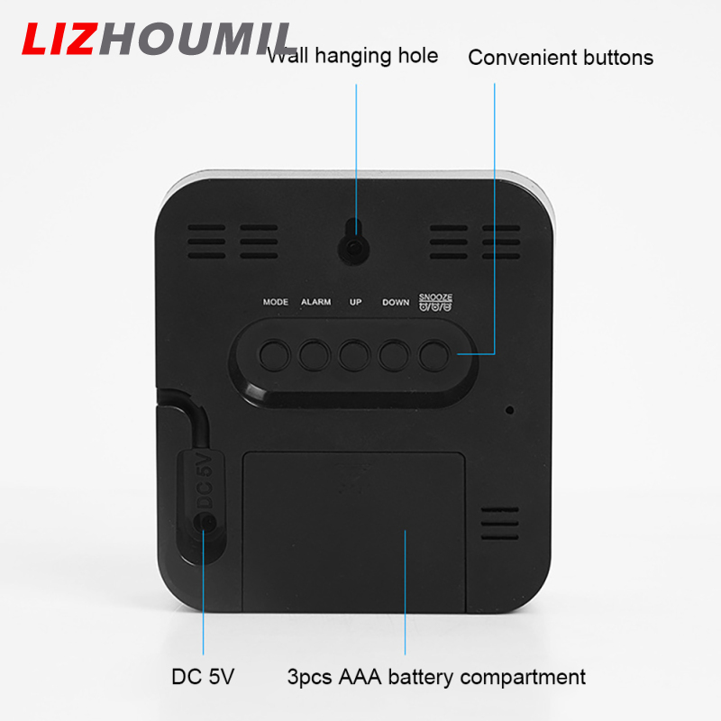 LIZHOUMIL Led Electronic Digital Alarm Clock With Temperature Time Date Display 2 Levels Adjustable Brightness Bedside Clock For Home Decor