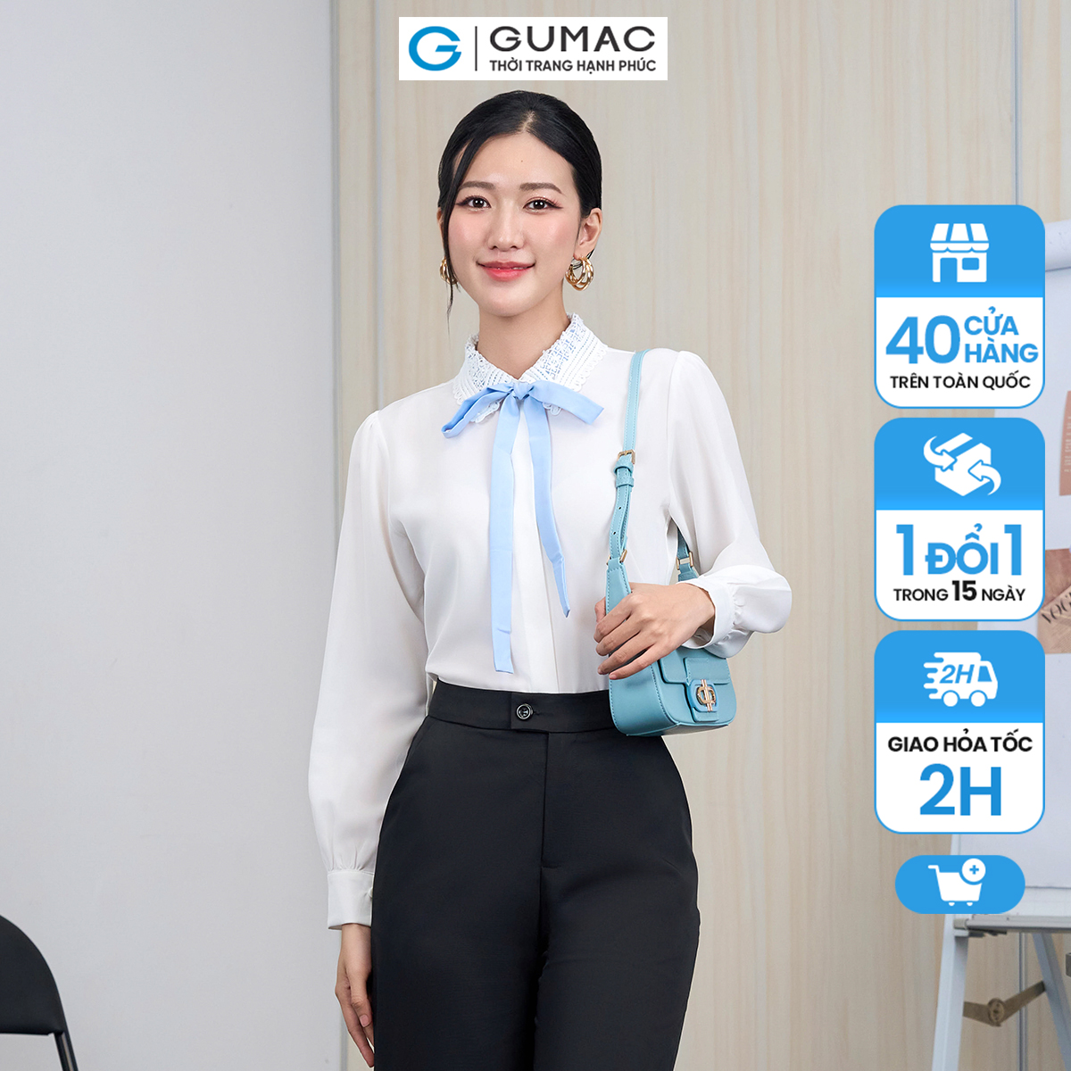 Áo sơ mi cổ ren thời trang GUMAC AE05001