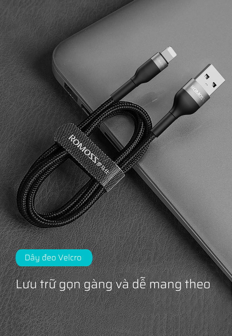 Cáp sạc nhanh Romoss, cáp sạc nhanh CB12B cổng Micro USB to Lighting