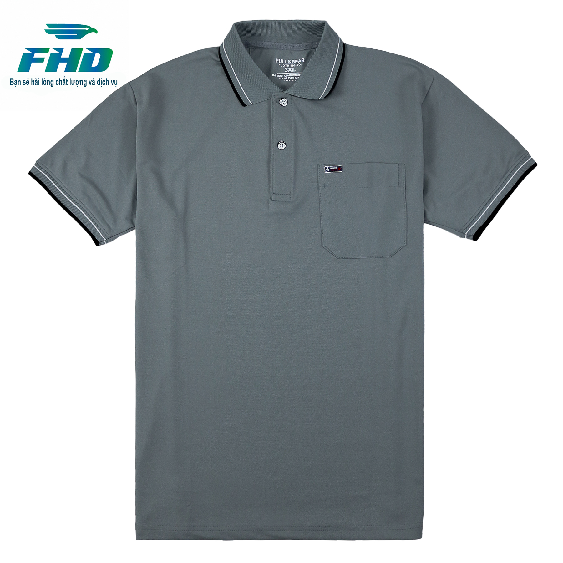 Áo thun polo nam trung niên ngắn tay có cổ có túi sọc cổ có form to rộng rãi dành cho người big size FHDA015