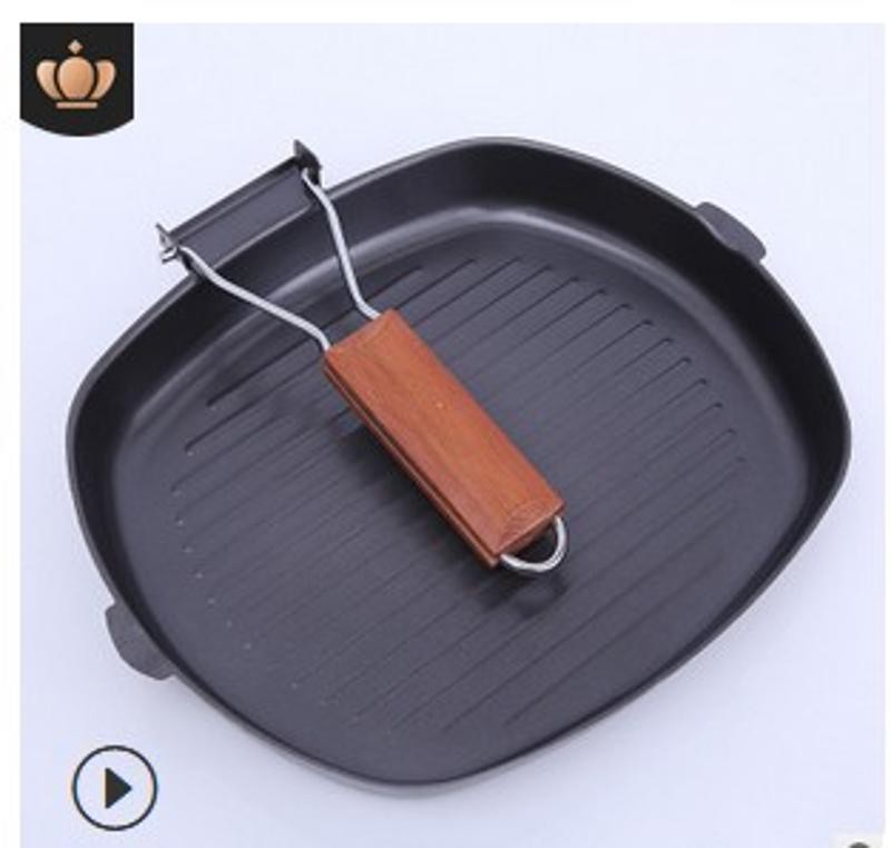 Korean BBQ Grill Plate Striped Square Grill Pan Cast Iron Steak Frying