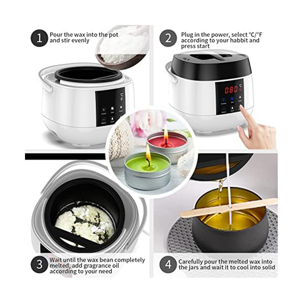 Wax Melter Candle Making LED Temperature Display for Adults Beginner, Soy Wax EU Plug