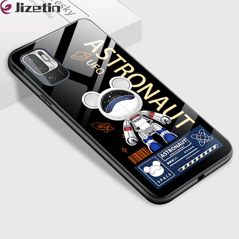 Jizetin glass phone casing for xiaomi poco m3 poco m3 pro poco m3 pro 5g shockproof bear tempered glass housing cover