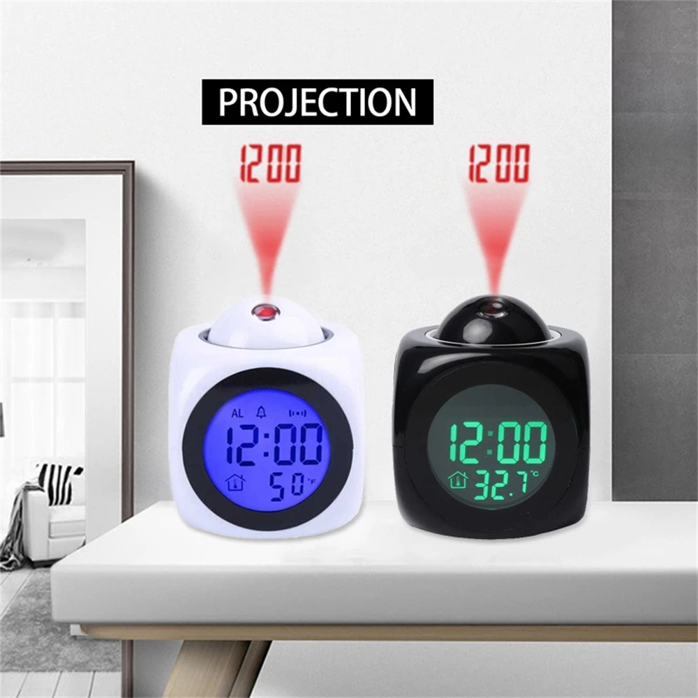 LED Digital Projection ClockTime Temperature Backlight Loud Music Alarm ...