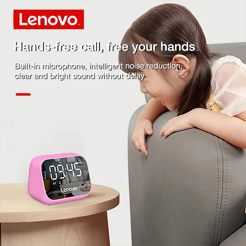 Lenovo TS13 Bluetooth Speaker Wireless Bluetooth Music Player Digital clock Mirror Screen Digital Alarm Clock Multifunction LED Table Clock 3D Surround Portable Mini Bass Stereo Subwoofer