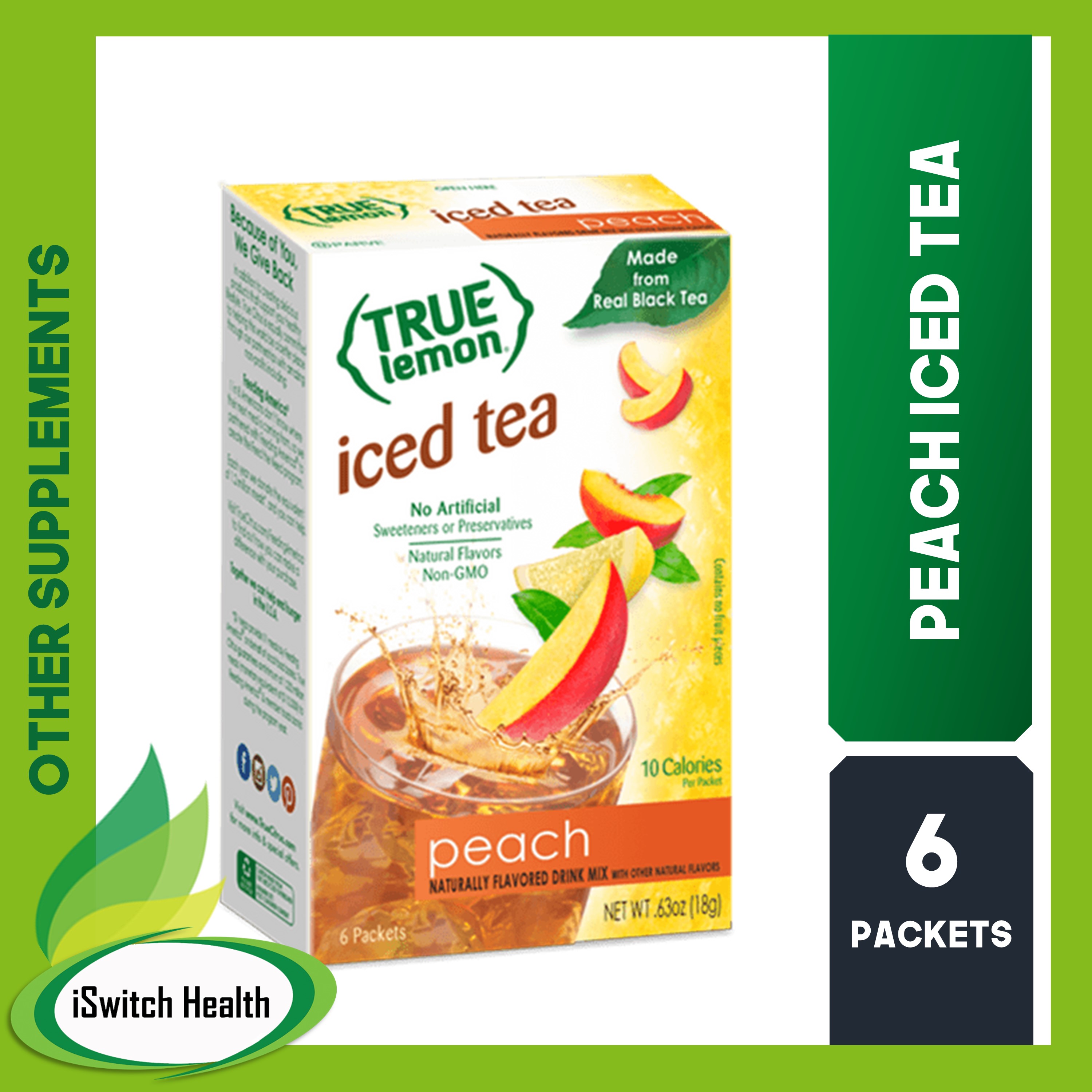 True Lemon Iced Tea Naturally Flavored Drink Mix ONLY 10 CALORIES 6 Packets True Citrus