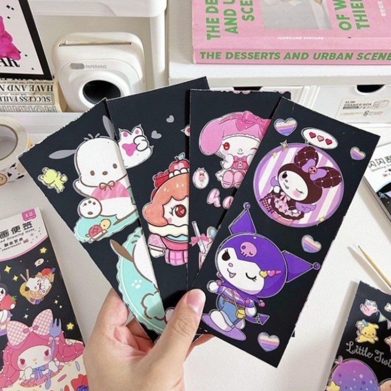Sanrio Magic Multicolor Scratch Art Painting Paper Card Kit Cartoon Handmade Drawing Scratching Art Book Kids DIY Educational Toys Gifts. 