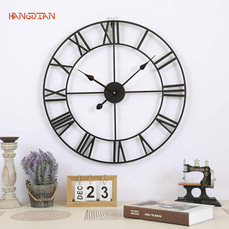 HANGDIAN  【Miễn Phí Vận Chuyển】Đồng hồ treo tường, đồng hồ đơn giản, đồng hồ cổ, đồng hồ treo tường trang trí, Đồng hồ treo tường đồng hồ treo tường bằng sắt tròn