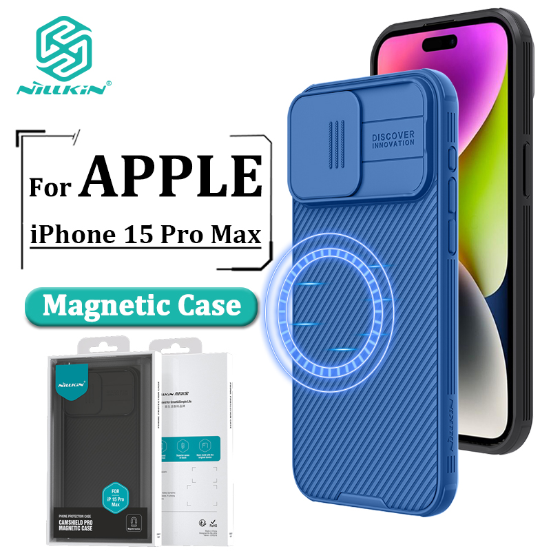 Nillkin Fashion Camera Protect Magnetic Case for iPhone 15 Pro Max Phone Cases Business TPU + PC Camera Protect Shockproof Privacy Back Cover