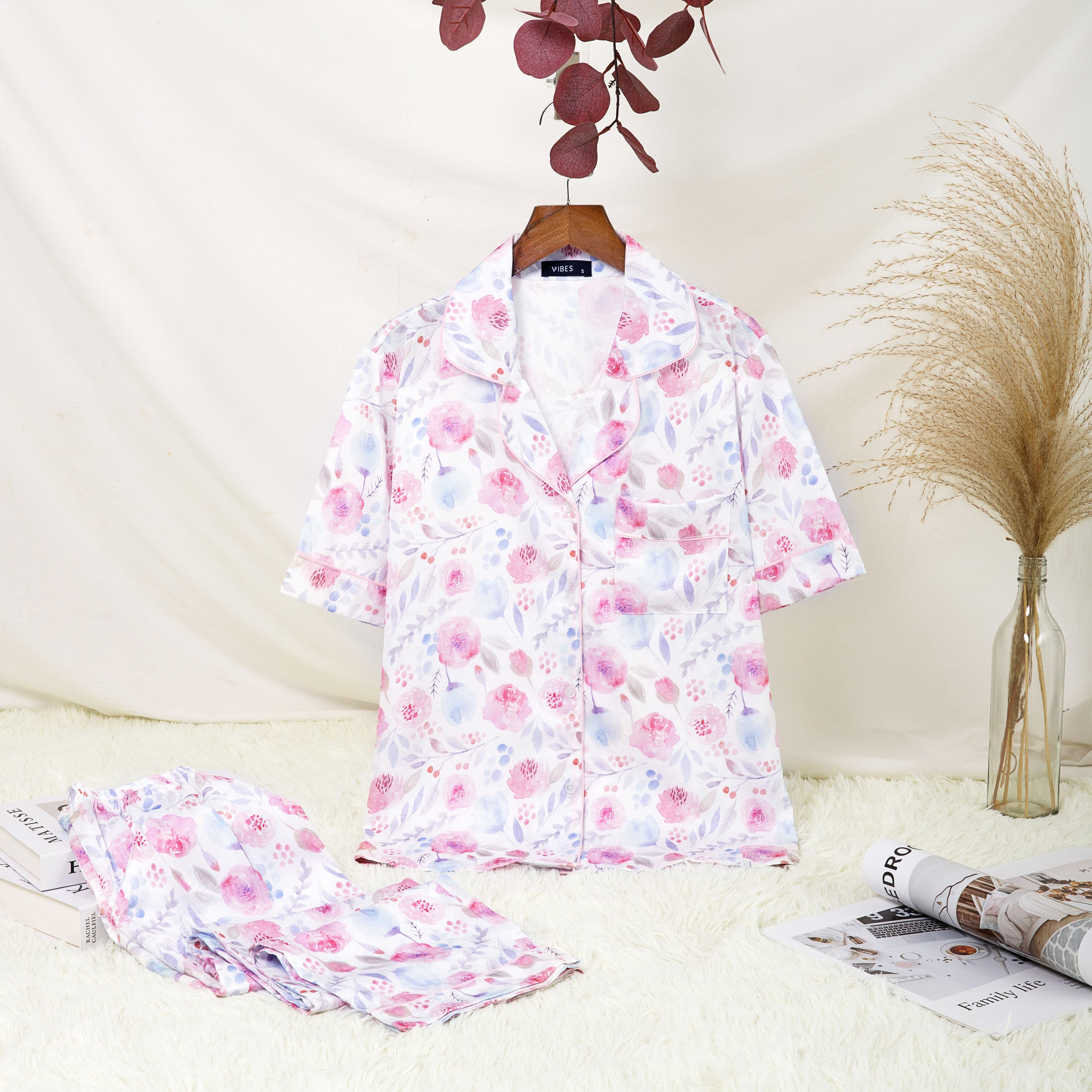 VIBES Pijama dài Lụa gấm Rose Long Py Set