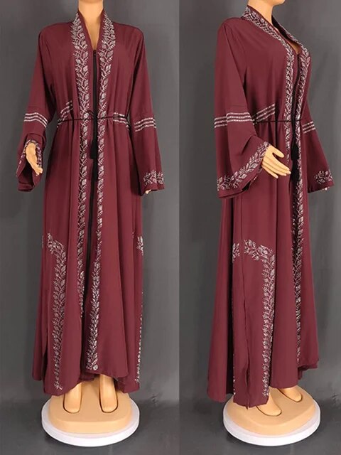 【Trending Now】 Eid Dress For Women Dubai Kaftan Dresses Flare Sleeve Abaya Jalabiya Turkey Ramadan Party Abayas Robe Belt Caftan.