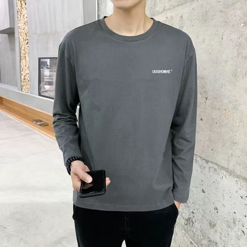Cotton Long Sleeve T-shirt for Men's 2023 Autumn New Versatile Loose Inner Casual Long Sleeve