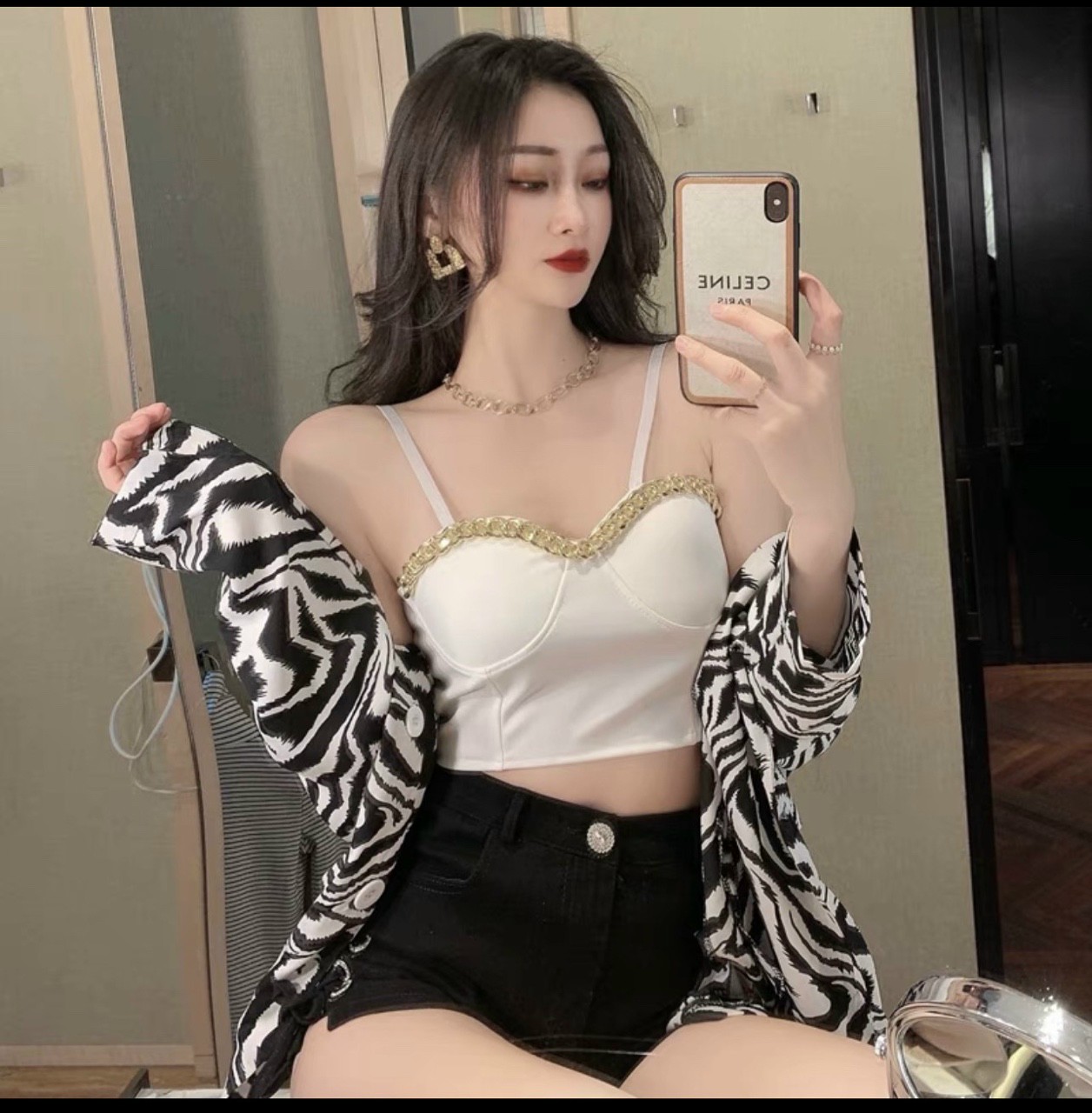 Áo Croptop 2 Dây Phối Xích (có mút ngực)