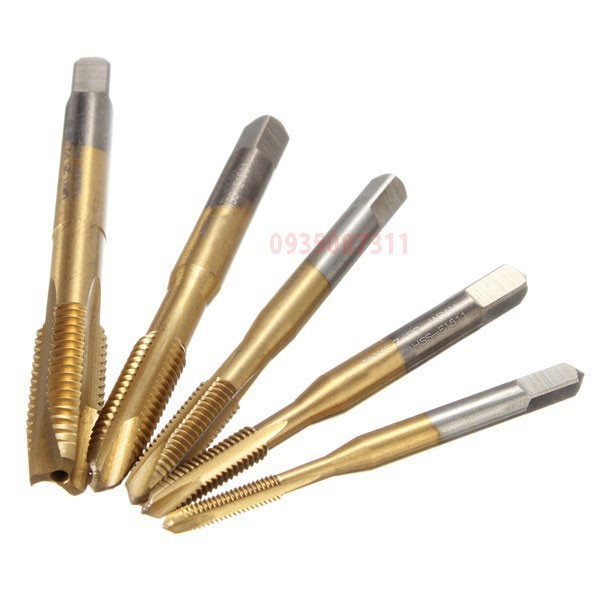 Bộ 5 Mũi khoan taro cắt ren, tạo ren xoắn M3 - M8 từ thép phủ Titan chống rỉ