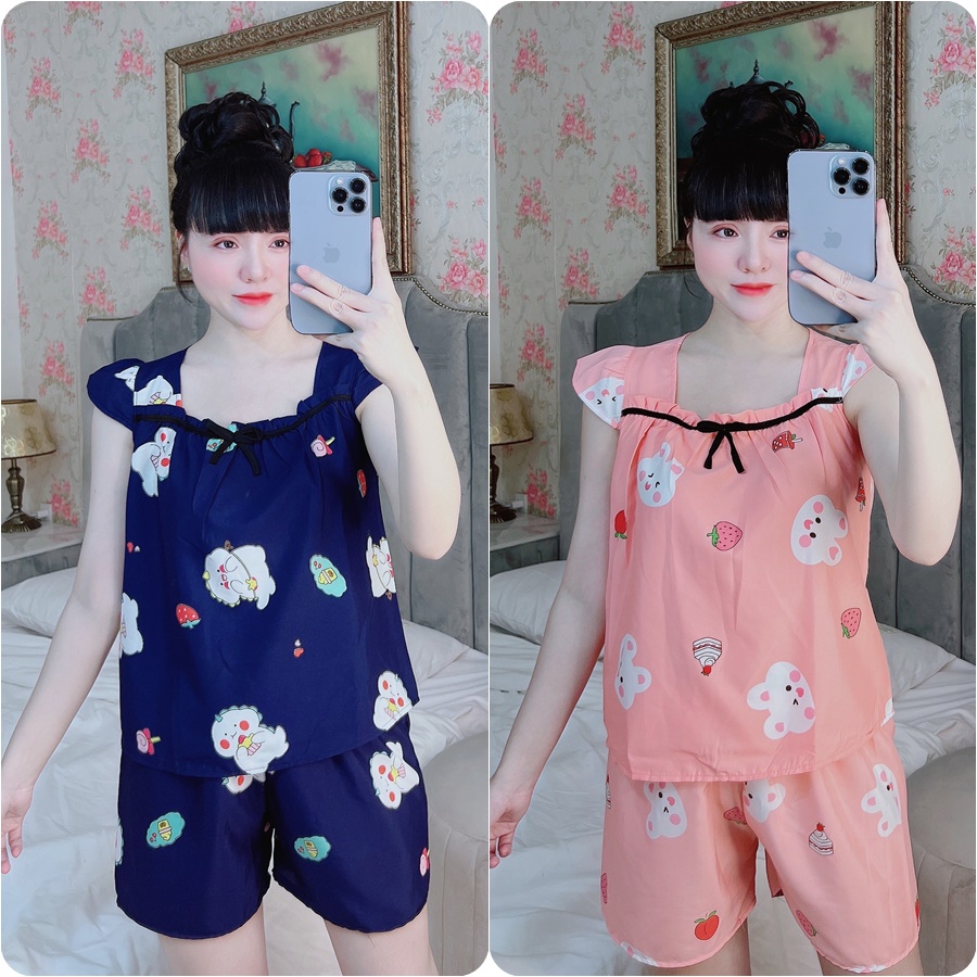 Set Đồ Ngắn Lụa Hàn 100D Siêu Mềm Mại, Freesize dưới 58kg