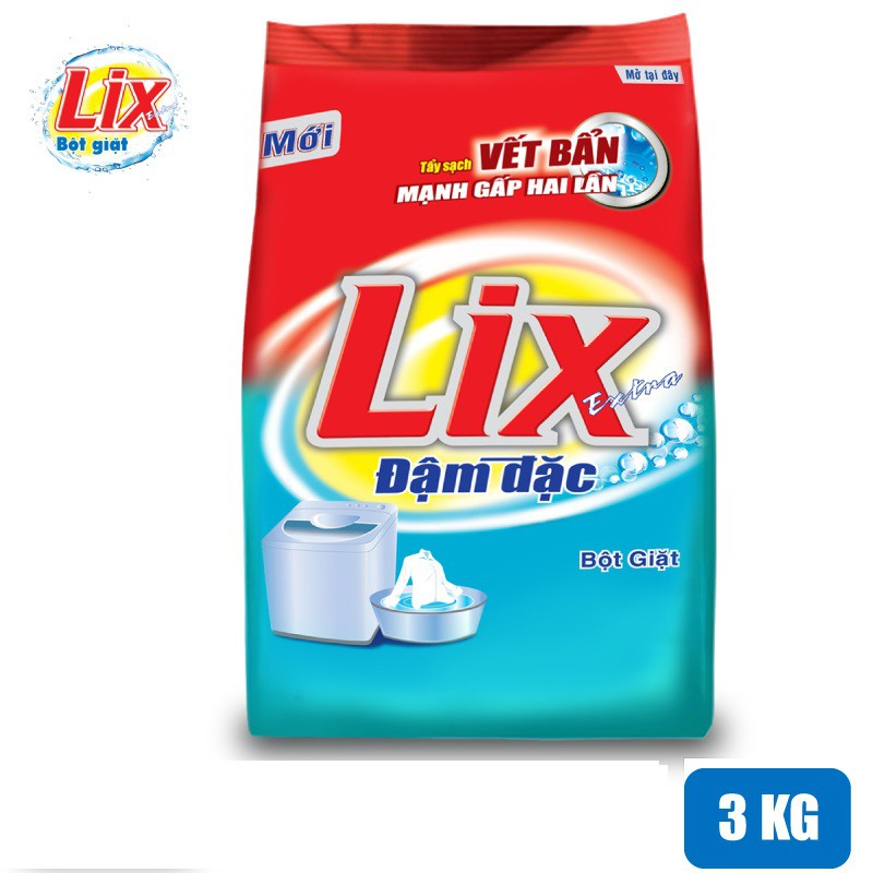 Bột giặt Lix Extra đậm đặc 3Kg - Tẩy sạch vết bẩn mạnh gấp 2 lần