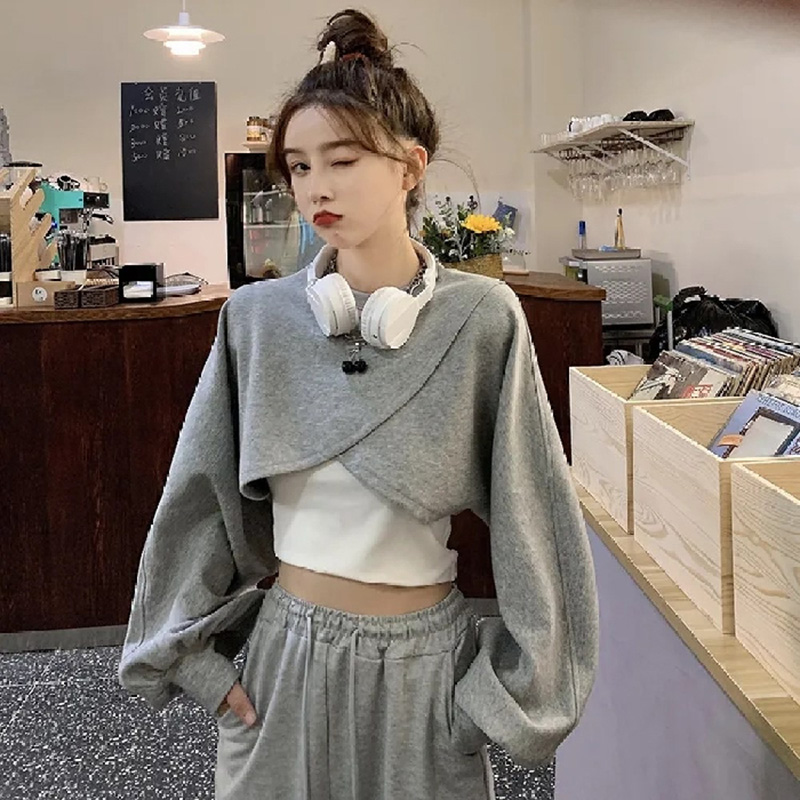 Laz Nigori Street navel sweater short fashion solid color vest two-piece top women