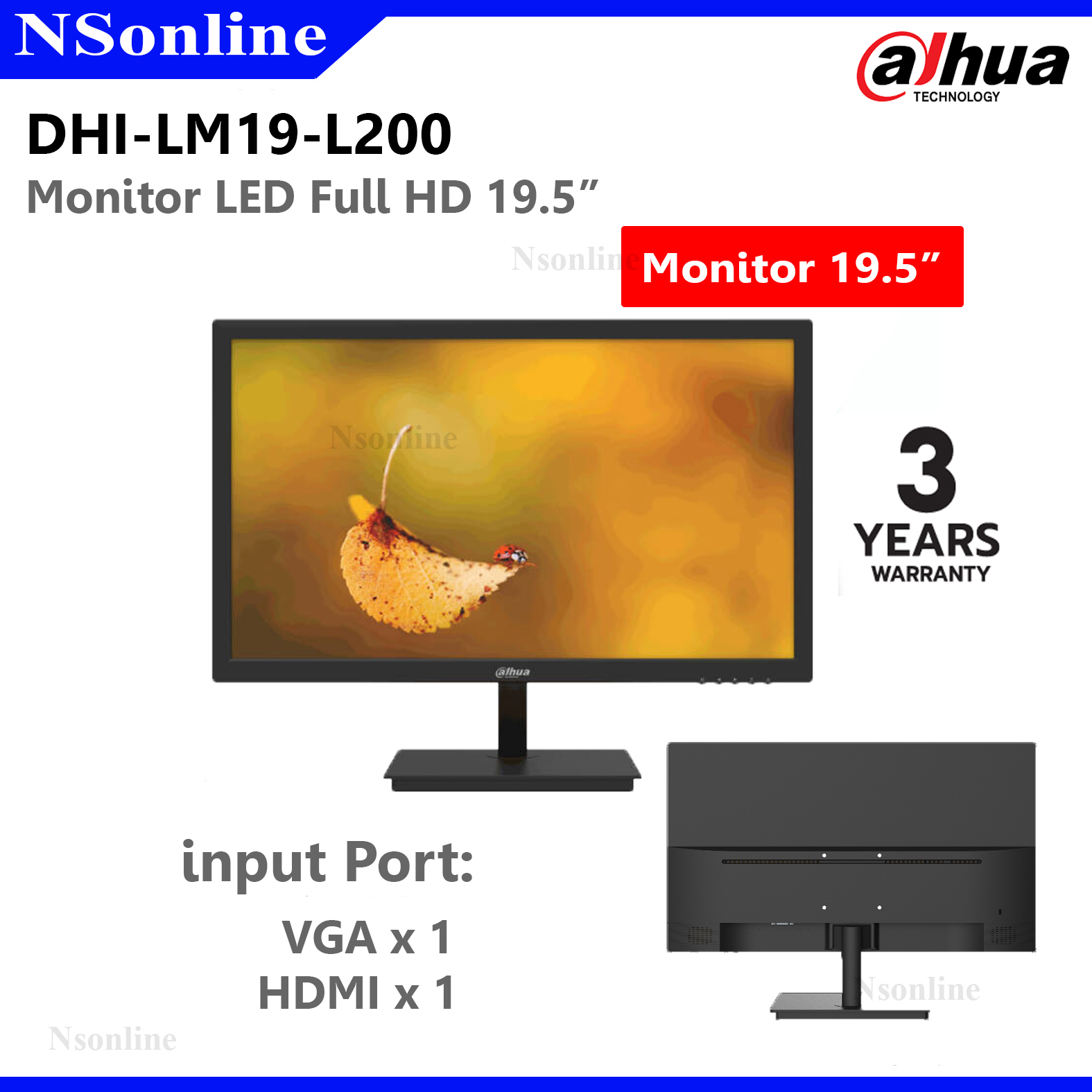 DAHUA : LED MONITOR (จอภาพมอนิเตอร์) 19.5" รุ่น DHI-LM19-L200 | Lazada ...
