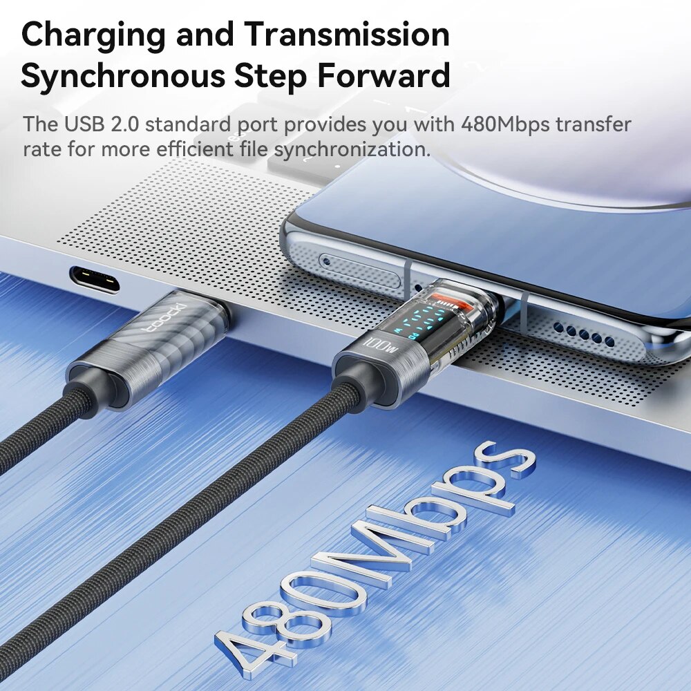 Toocki 100W Transparent USB C To Type C Cable PD Fast Charge USB C to USB C Display Cable For Macbook Xiaomi Samsung Poco Realme. 
